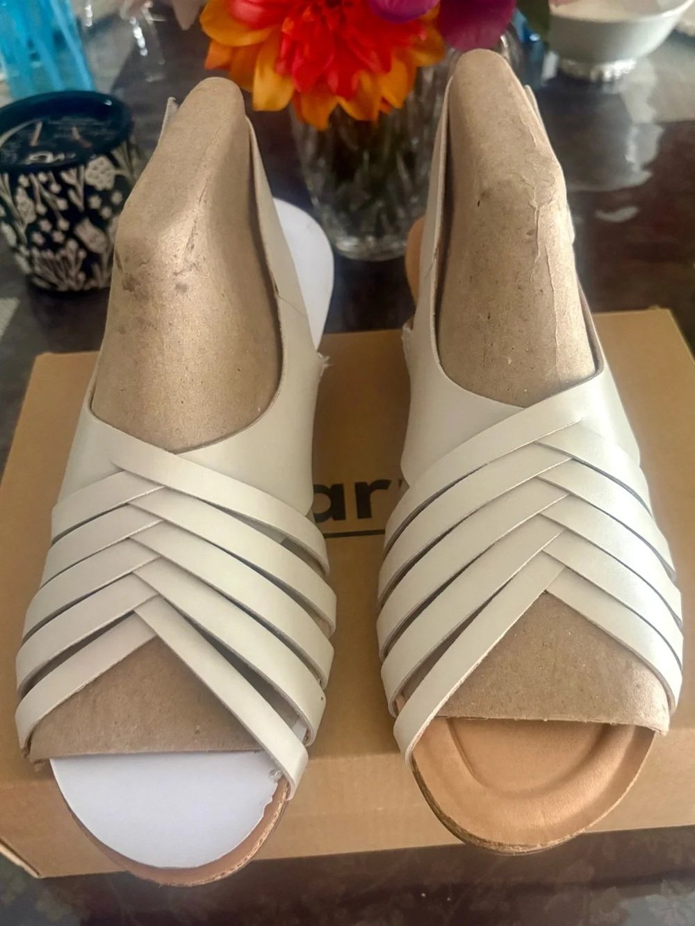 Earth Women's Leather Cream Woven Slide Sandals